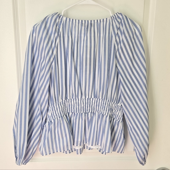 NWT J.Crew V-Neck Smocked Waist Striped Top - Picture 3 of 14